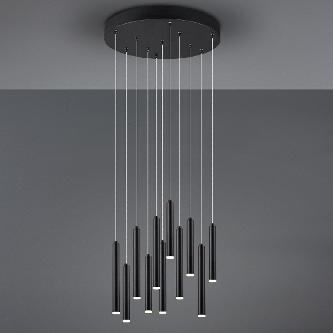 Tubular, Lampadario moderno nero LED 11 luci