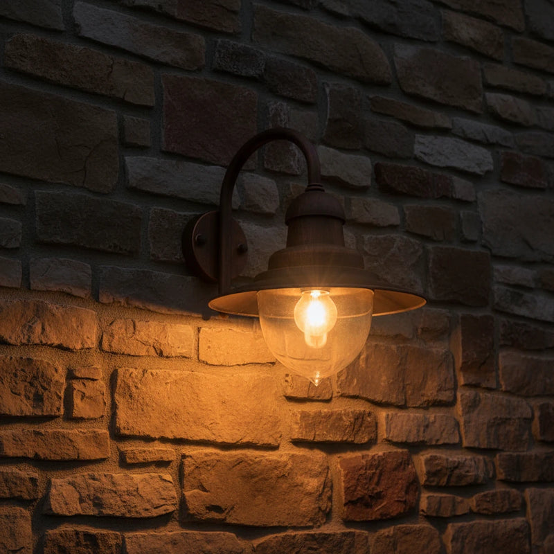 Applique da esterno in alluminio bronzo satinato effetto anticato stile lanterna marina per giardino e terrazzo