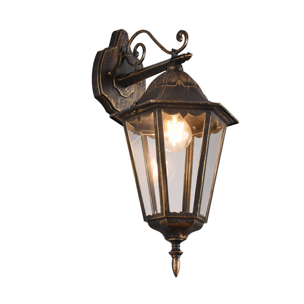 Applique da esterno Brianza nera oro IP44 E27 lanterna esagonale discendente