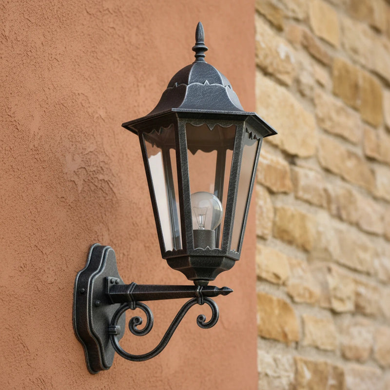 applique da esterno heritage lanterna ascendente nero antichizzato e27 ip44