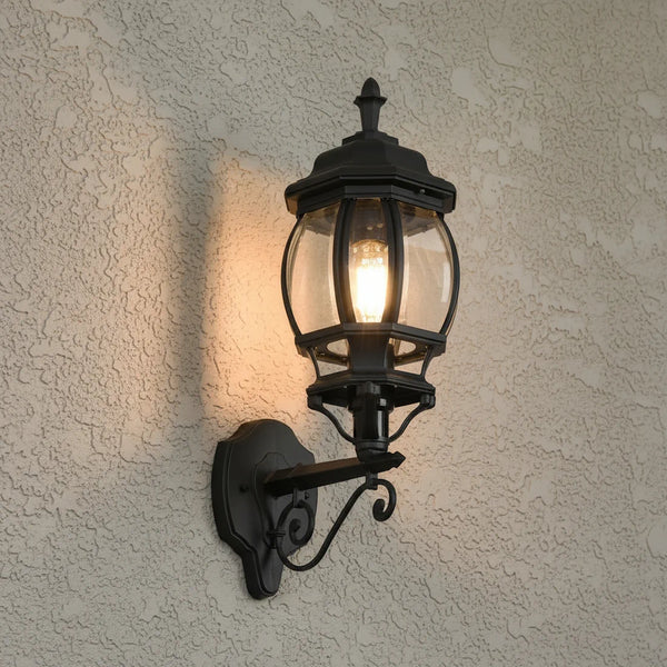 Applique da esterno classica in alluminio nero con vetro stondato