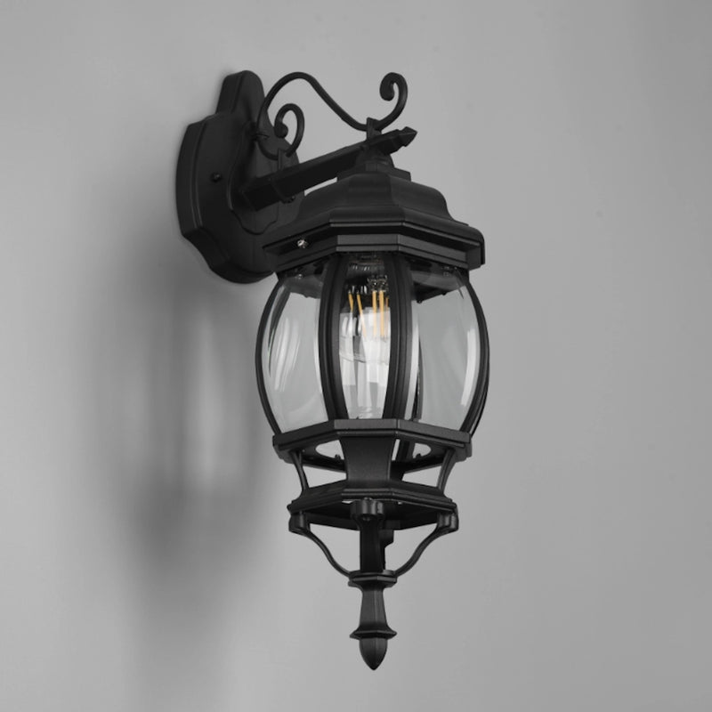 applique da esterno IP44 a lanterna nera tonda serie elvo