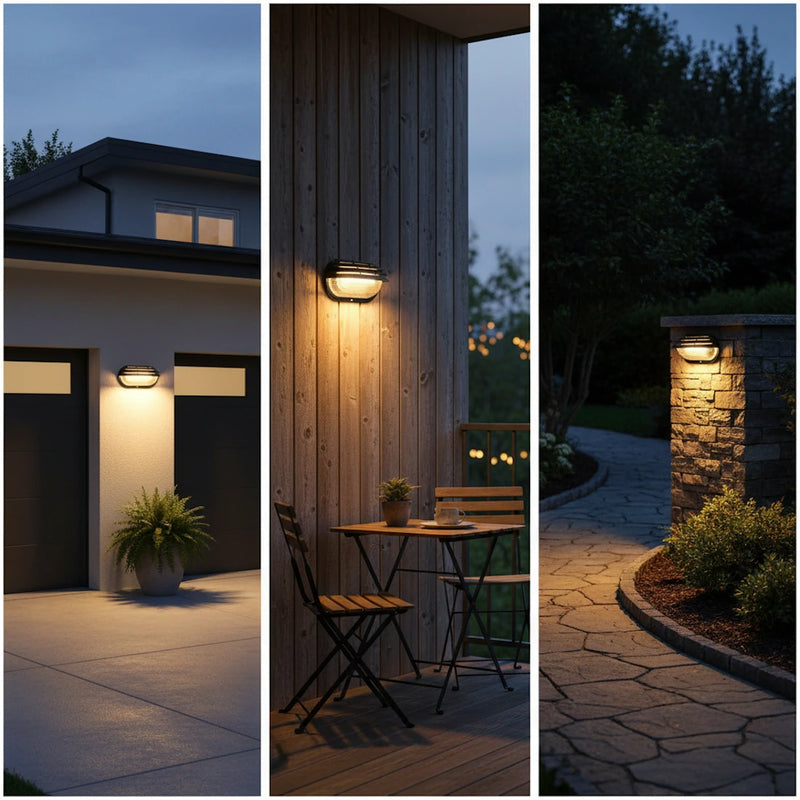 applique da esterno nera IP44 con palpebra per illuminare verso il basso