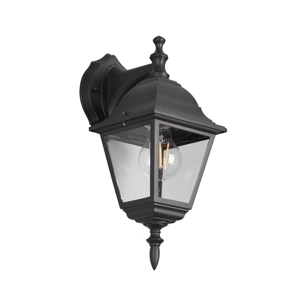 Applique da esterno nera IP44 E27 lanterna quadrata classica discendente