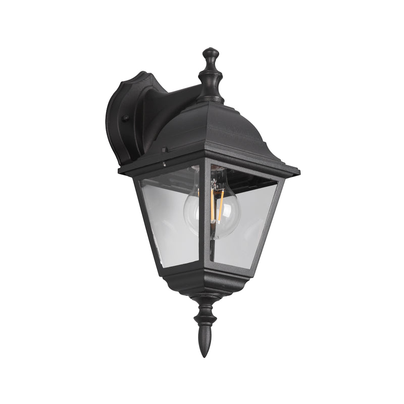 Applique da esterno nera IP44 E27 lanterna quadrata classica discendente