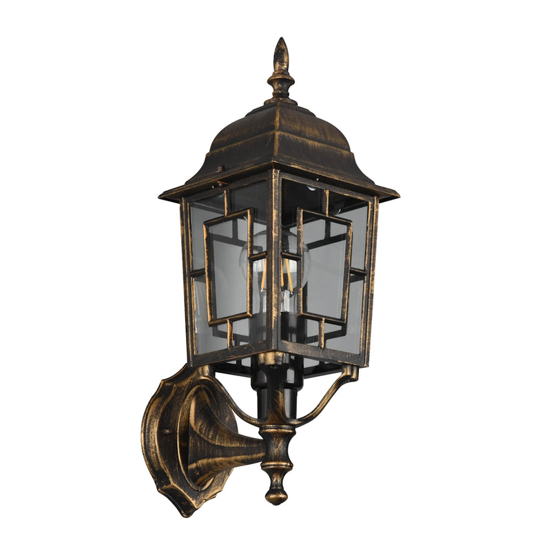 applique rustica classica in alluminio nero antichizzato oro con vetri trasparenti