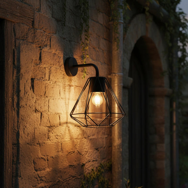 applique da esterno mandala a lanterna stile vintage a gabbia in metallo nero