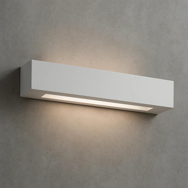 applique in gesso bianca rettangolare 45 cm con luce bidirezionale e doppia lampadina E14