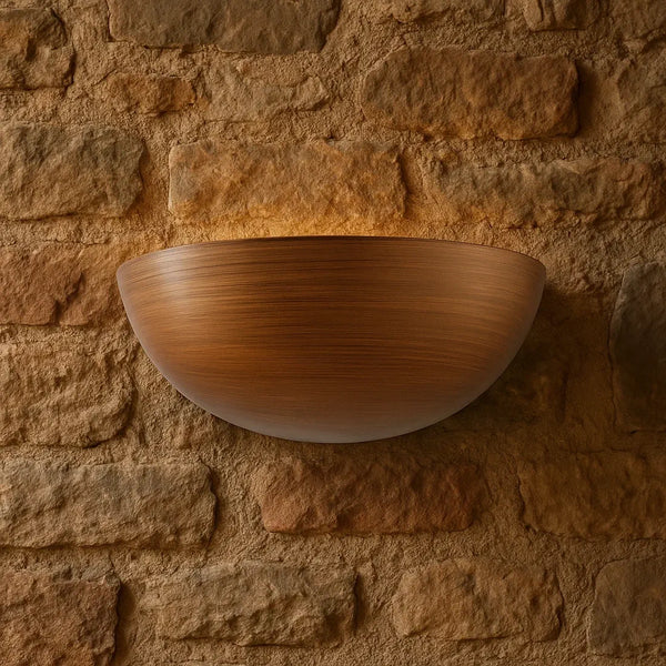 lampada da parete in gesso decorata noce scuro, luce indiretta verso soffitto