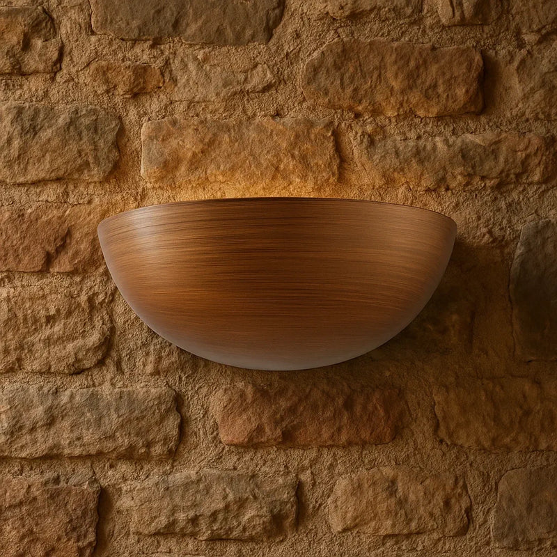 lampada da parete in gesso decorata noce scuro, luce indiretta verso soffitto