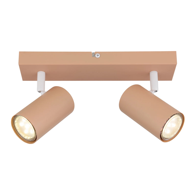 Barra con 2 faretti orientabili Robby rosa con spot tubolari moderni per illuminazione interna mirata