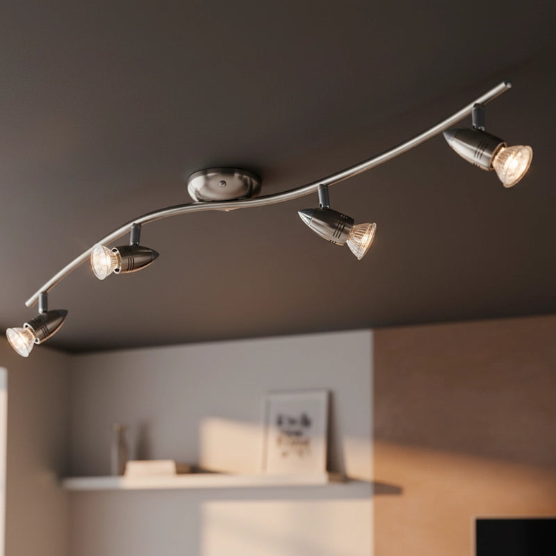 barra 4 faretti GU10 orientabili da soffitto con lampadine sostituibili incluse per interni
