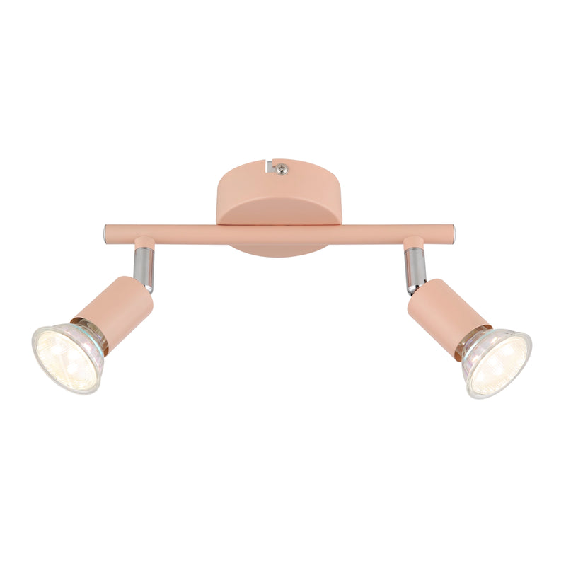 Barra faretto Matrix rosa pesca satinato a 2 luci in metallo con design lineare per ambienti interni moderni