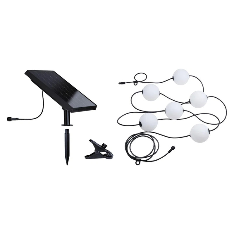 catena solare Taina 5,8 metri IP67 con 6 palline LED nere luce calda 3000K