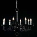 Chandelier nero elegante con otto bracci curvi e lampadine E14 non incluse per ambienti di pregio