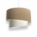 lampadario a sospensione con doppio cilindro in tessuto sabbia e bianco avorio Made in Italy