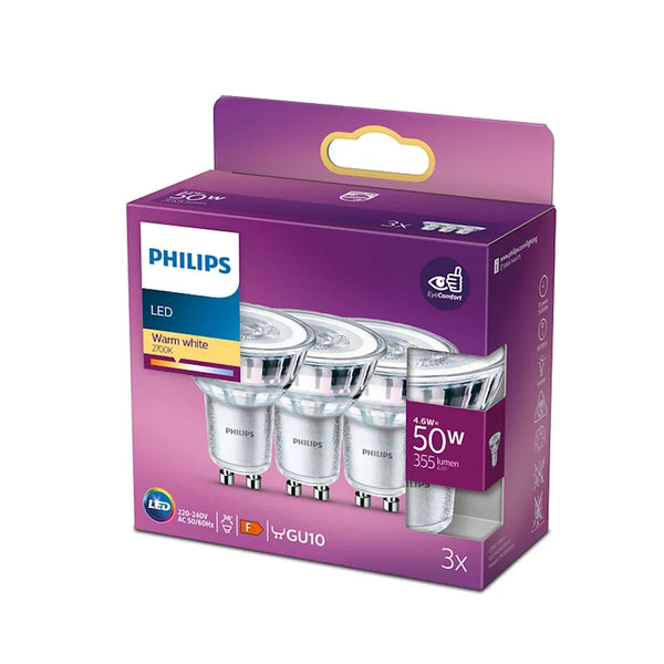 Lampadine LED Philips GU10 luce calda 2700K confezione 3 pezzi 4,6W 