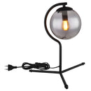 Lampada da tavolo moderna Porry in metallo nero e vetro grigio fumè