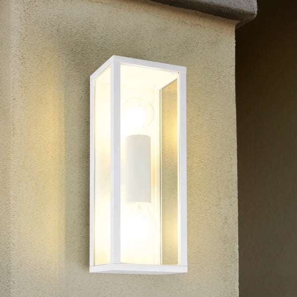 Applique da esterno Garonne 2 luci bianca moderna con vetri trasparenti IP44