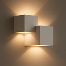 applique doppio cubo da parete in gesso bianco con 2 luci G9 e luce su/giù