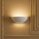 applique in gesso bianca mezzaluna con luce sopra e sotto e taglio inferiore decorativo