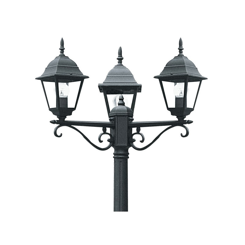 lampione classico a 3 luci ip44 con struttura in alluminio nero 