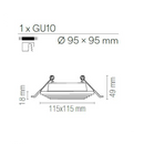 faretto in gesso bianco quadrato per cartongesso con attacco GU10