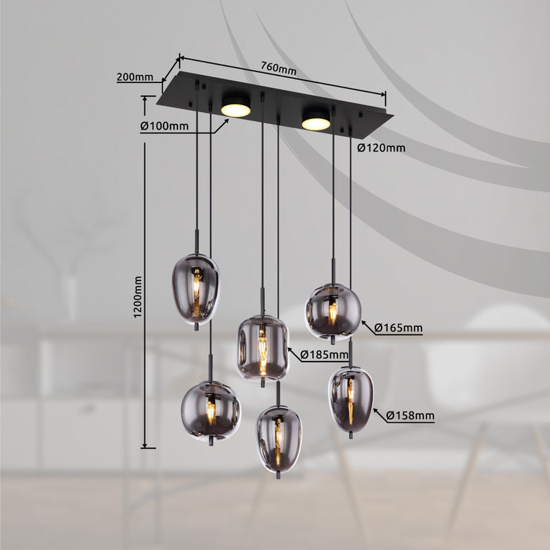 Blacky 15345-6L | Lampadario Moderno Nero | Lampade da Cucina | Globo Lighting