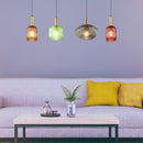 plafoniera moderna Normy con tonalità di vetro ambra verde grigio e rosso