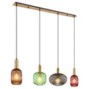 plafoniera Normy 4 luci in metallo ottone con vetri colorati trasparenti