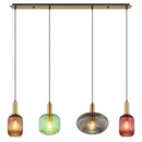 plafoniera Normy con vetri di forme diverse e finitura ottone