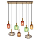 plafoniera classica elegante Normy con struttura in ottone e vetri multicolore