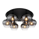 Plafoniera moderna Maxy a sei luci in metallo nero e vetro fumé