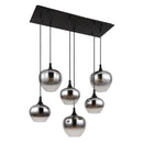 Lampadario moderno Serie Maxy a sei luci in metallo nero e vetro fumé