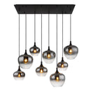 Lampadario moderno Serie Maxy a otto luci in metallo nero e vetro fumé