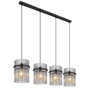 lampadario a sospensione moderno nero 4 luci con paralumi in vetro grigio fumè