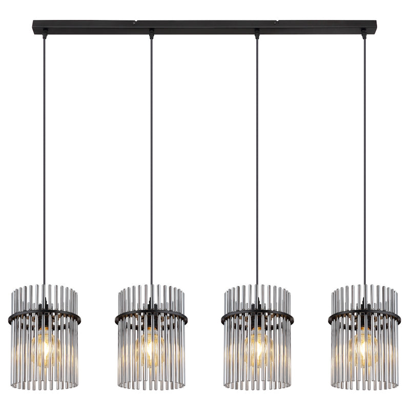 lampadario moderno per tavolo da pranzo 4 luci vetro grigio fumo