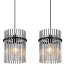 lampadario moderno nero 4 portalampada e27 con vetro grigio fumè