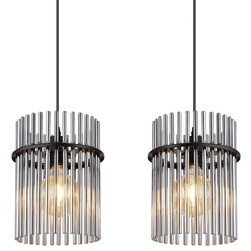 lampadario moderno nero 4 portalampada e27 con vetro grigio fumè