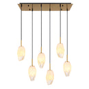 Lampadario Barcley ottone con 6 paralumi in vetro opale e trasparente