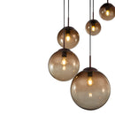 Lampadario Varus 5 portalampada E27 con sfere in vetro ambrato