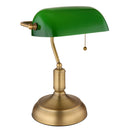Lampada banchiera vintage in metallo dorato e vetro verde