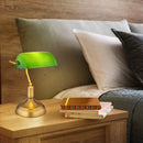 Lampada da scrivania banchiera dorata con vetro verde