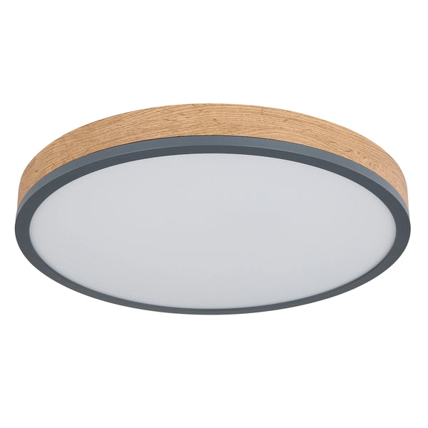 Doro plafoniera LED tonda Ø45 cm con cornice in legno e luce calda