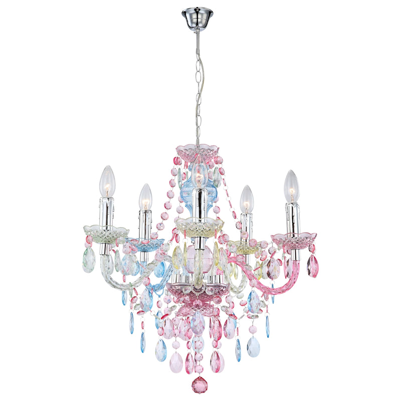 Lampadario Chandelier Nevada 5 Luci in Acrilico Colorato Pastello Stile Classico Moderno