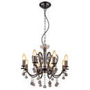 lampadario classico a candelabro con otto bracci curvi e paralumi in cristallo