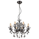 lampadario chandelier Camila 8 luci in metallo nero e cromo con cristalli fumè e trasparenti
