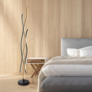 Lampada da terra moderna LED in metallo nero e legno ideale per soggiorno o studio