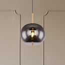 lampadario elegante Blacky Ø30 cm in ottone satinato e nero con vetro grigio fumè