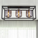 plafoniera moderna Blacky 3 luci in metallo nero a gabbia e vetro fumè